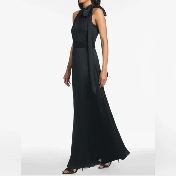 Sachin + Babi Elegant Chocolate Brown Maxi Dress with Long Shoulder Bow Size 10 - Picture 6 of 11